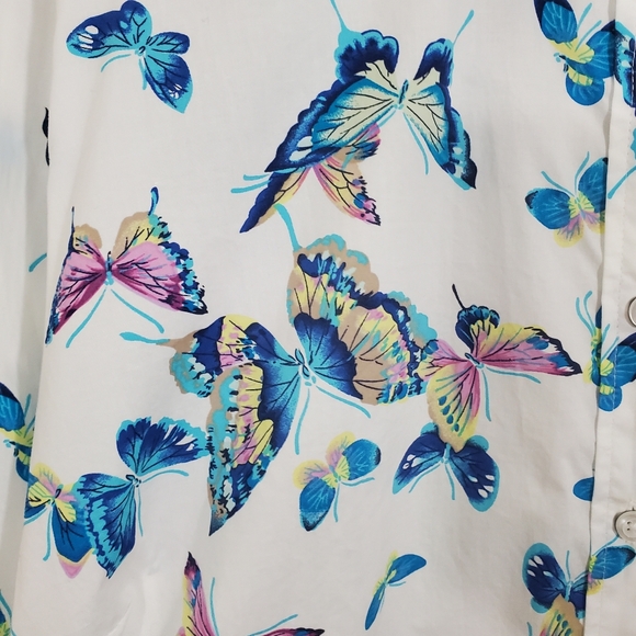 NWT Talbots Cotton Button Up Shirt Exquisite Butterfly Print Size 3X Lightweight - Picture 4 of 10